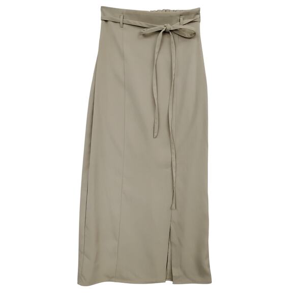 Midi Pencil Skirt Size XS Light Green Pull On Side Zipper Elastic Waist Back - Picture 2 of 8